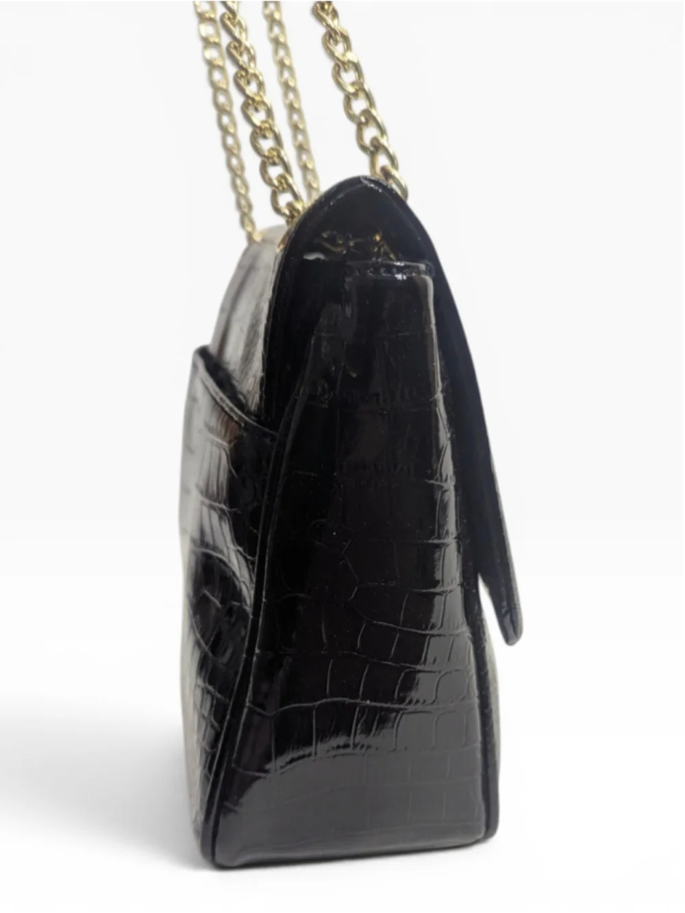 Anne Klein Black Croco Luxe II Shoulder Bag Gold